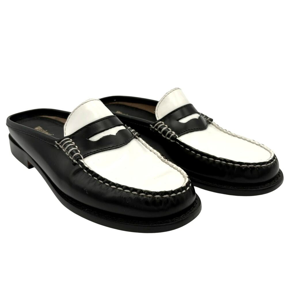 G.H. Bass Weejuns Two Tone Penny Loafer Mule Slides Black White Size 6